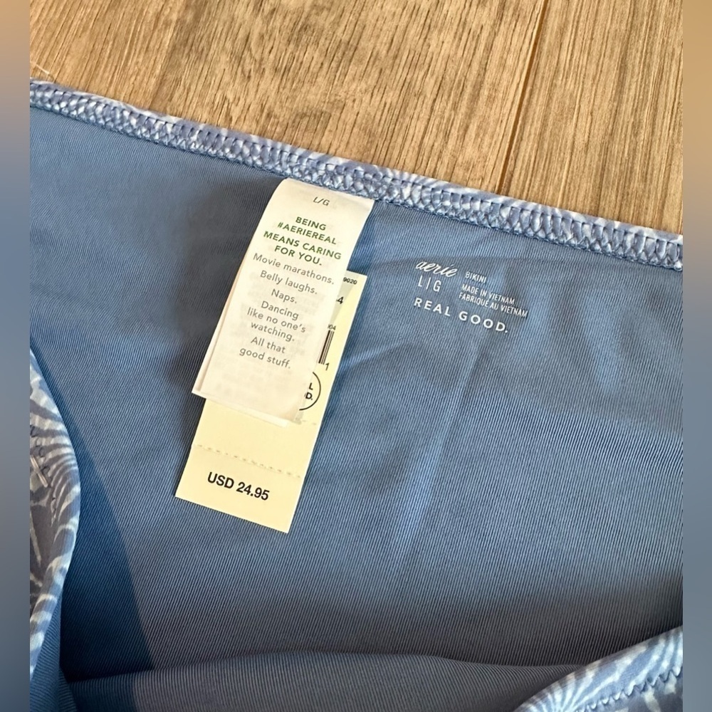 Aerie Large NWT blue geometric floral bikini bottoms swimsuit modest full cover - Picture 5 of 5